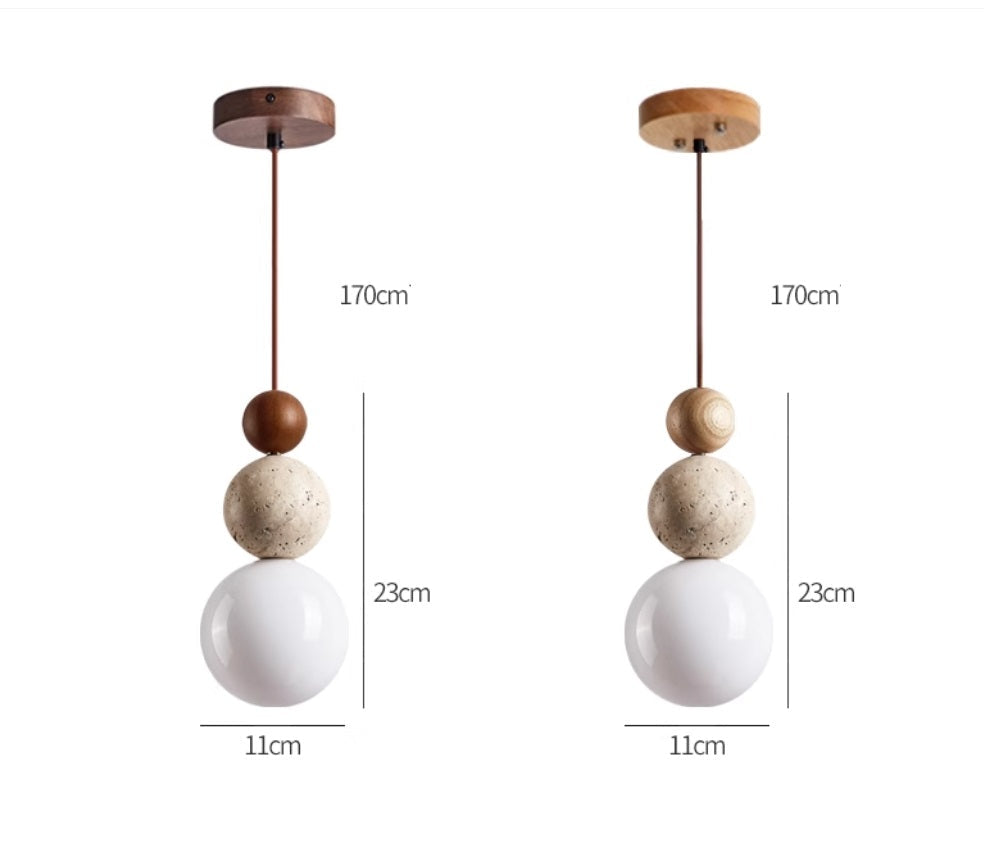 Lámpara colgante de travertino Dolmia – medidas: Ø 11 cm, 23 cm de alto y cable de 170 cm