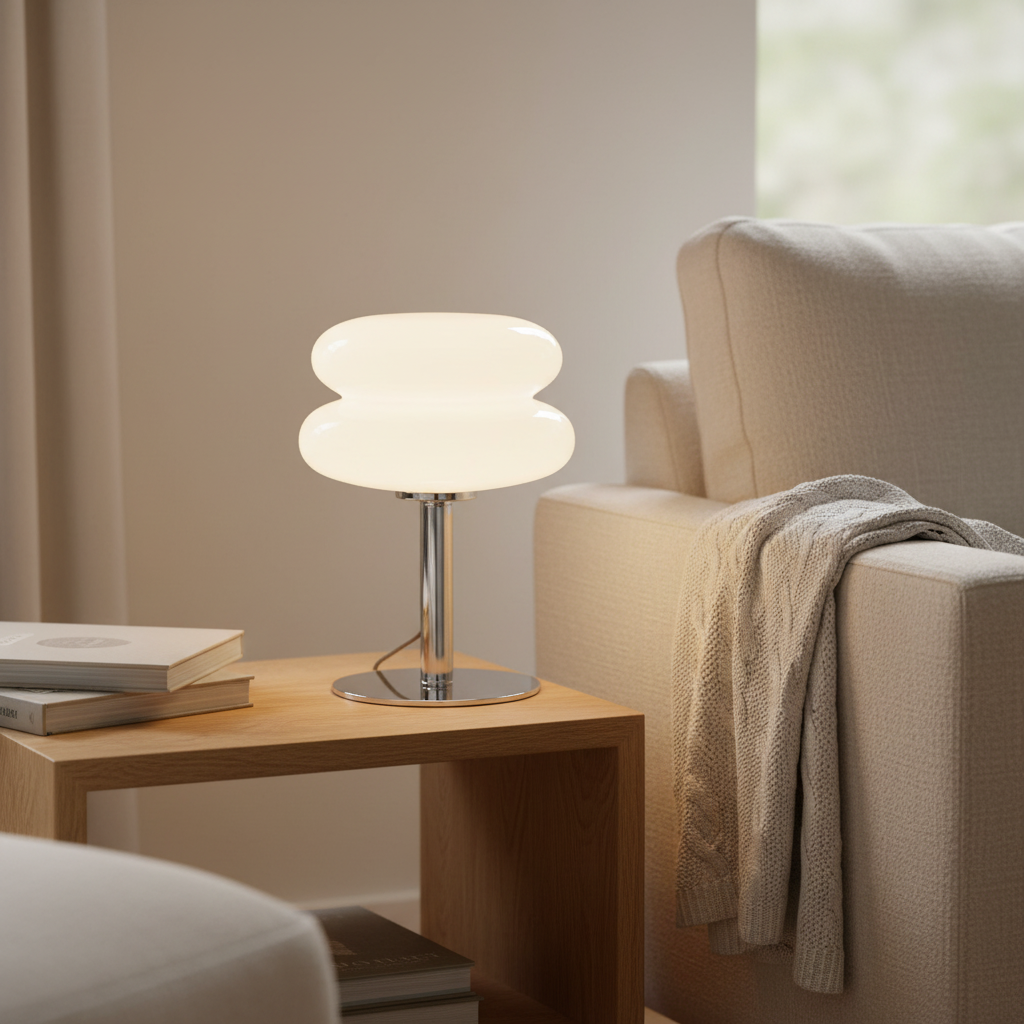 Lámpara de mesa Bauhaus Dulcela en un salón luminoso – imagen 14