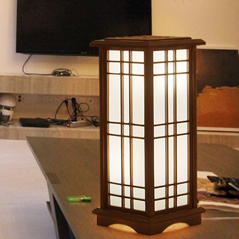 Lámpara de mesa farol japonés Lotami – en color café, 60 cm