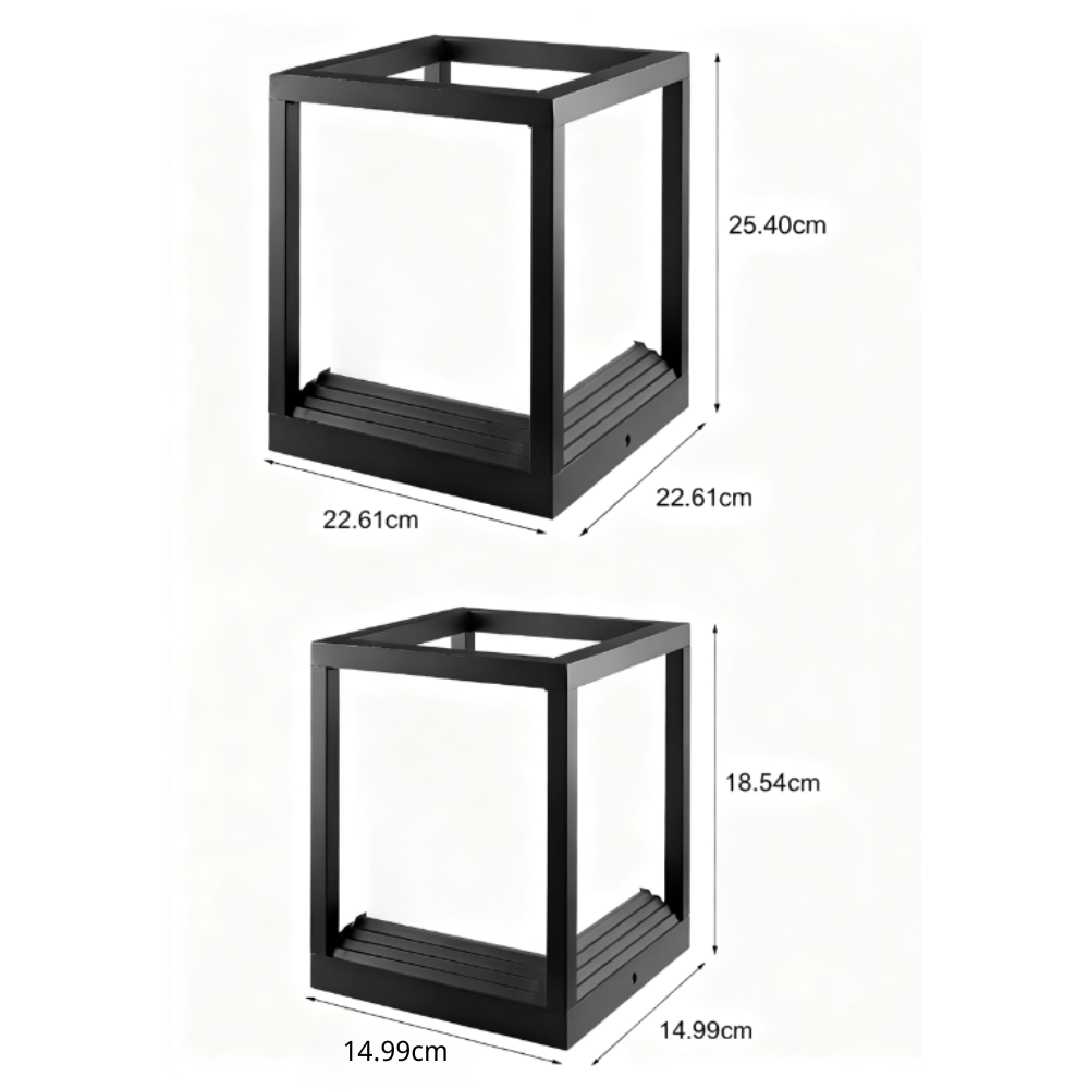 Farol de pilar exterior Kodina cubo – medidas de los dos tamaños
