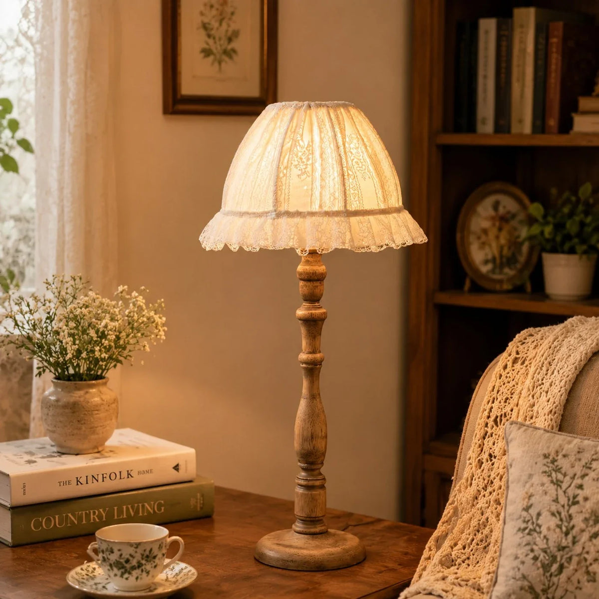 Lámpara de mesita de noche Volantina en un dormitorio vintage – imagen 2