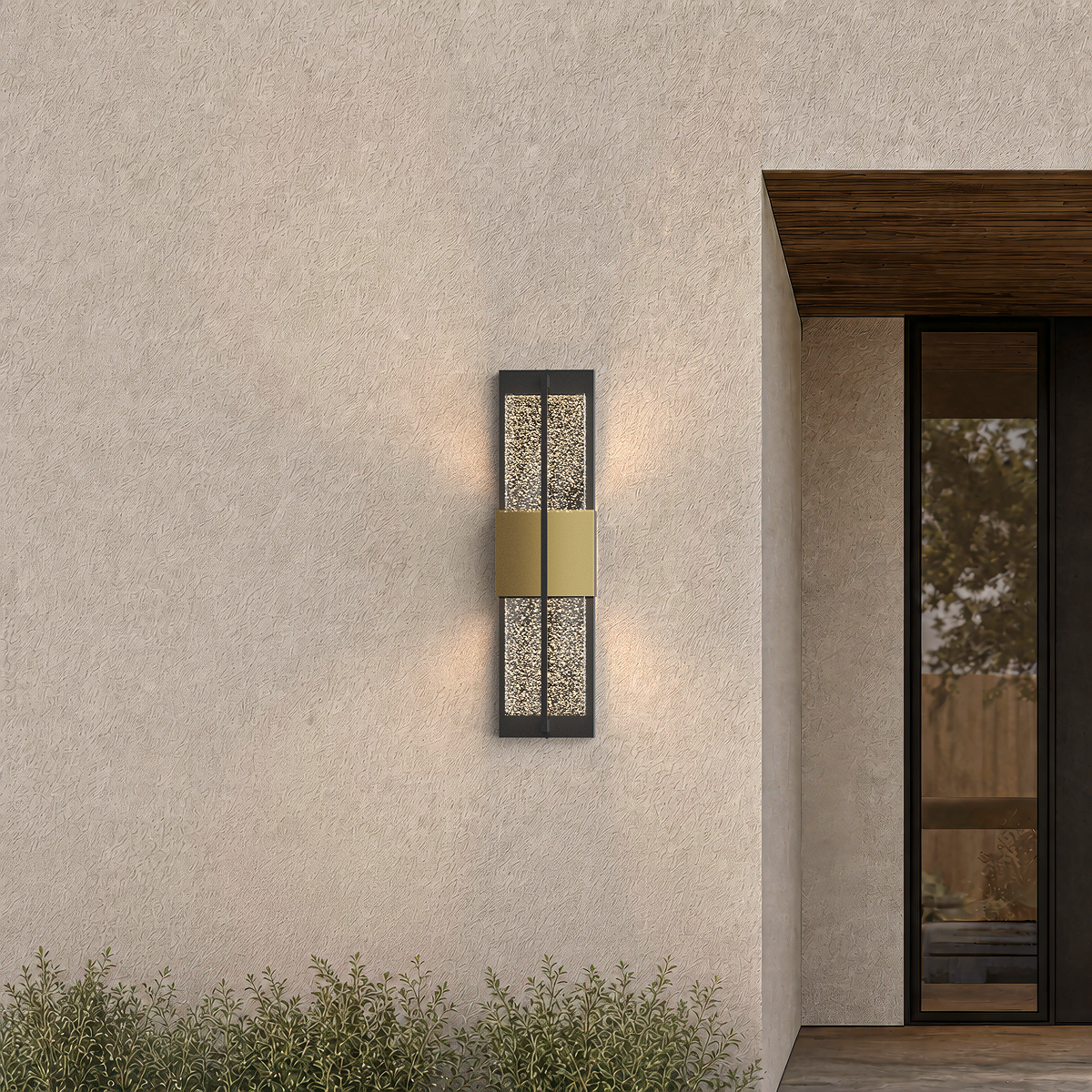 Aplique de pared exterior LED Zestrela – tamaño de 60 cm encendido junto a la entrada
