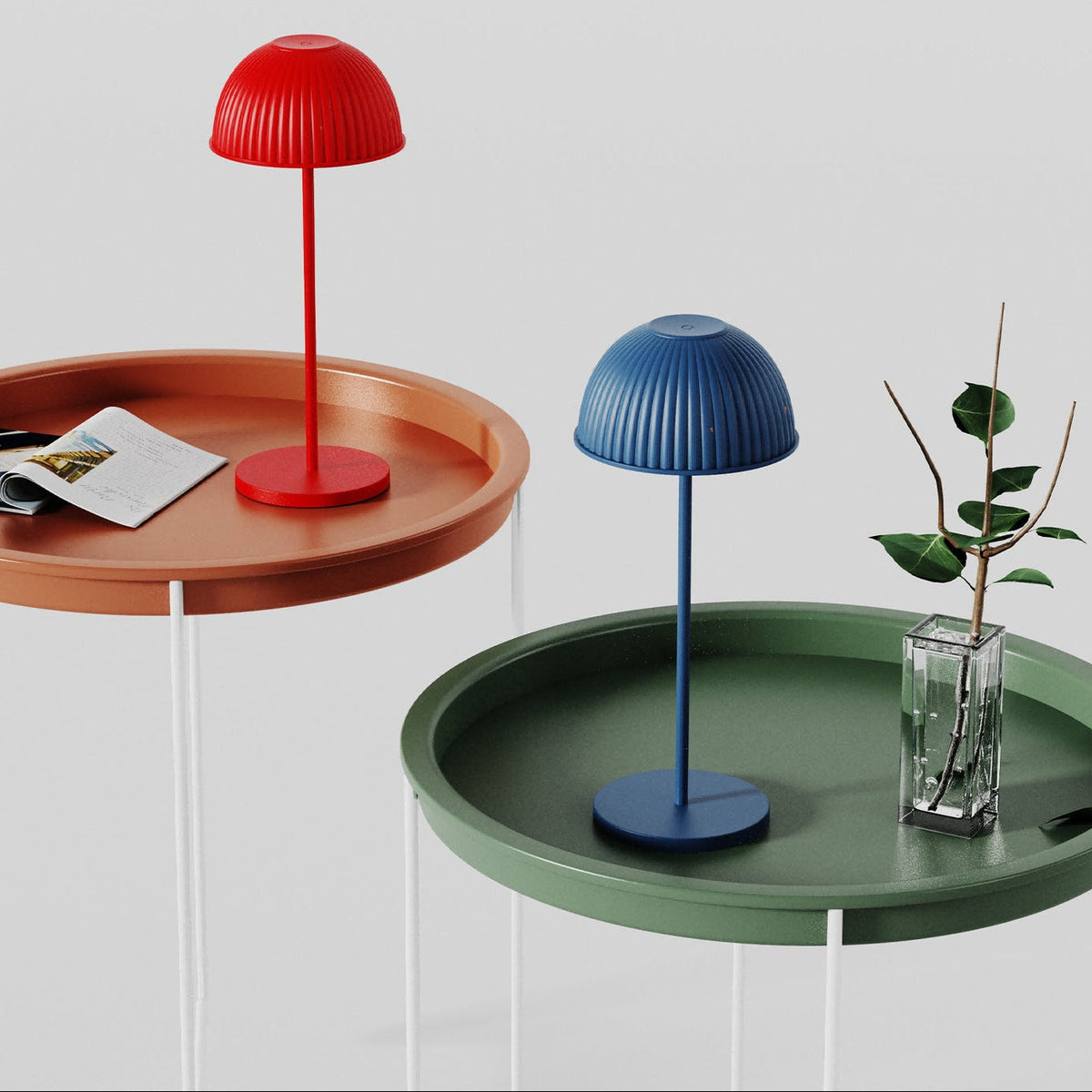 Lámpara de mesa inalámbrica con cúpula acanalada Quelina en un salón moderno – imagen 8