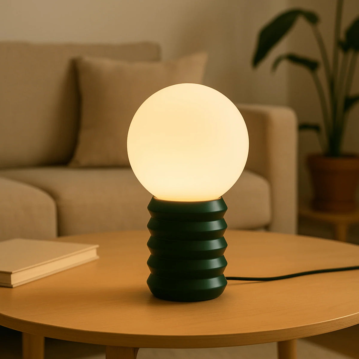 Lámpara de mesa retro con globo de cristal Leluna en un salón cálido – imagen 7