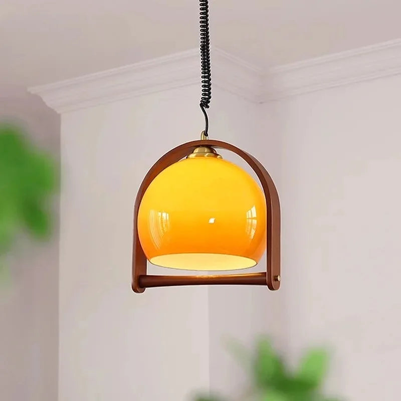 LuzVérsatil - Lámpara Colgante Retro de Madera y Vidrio
