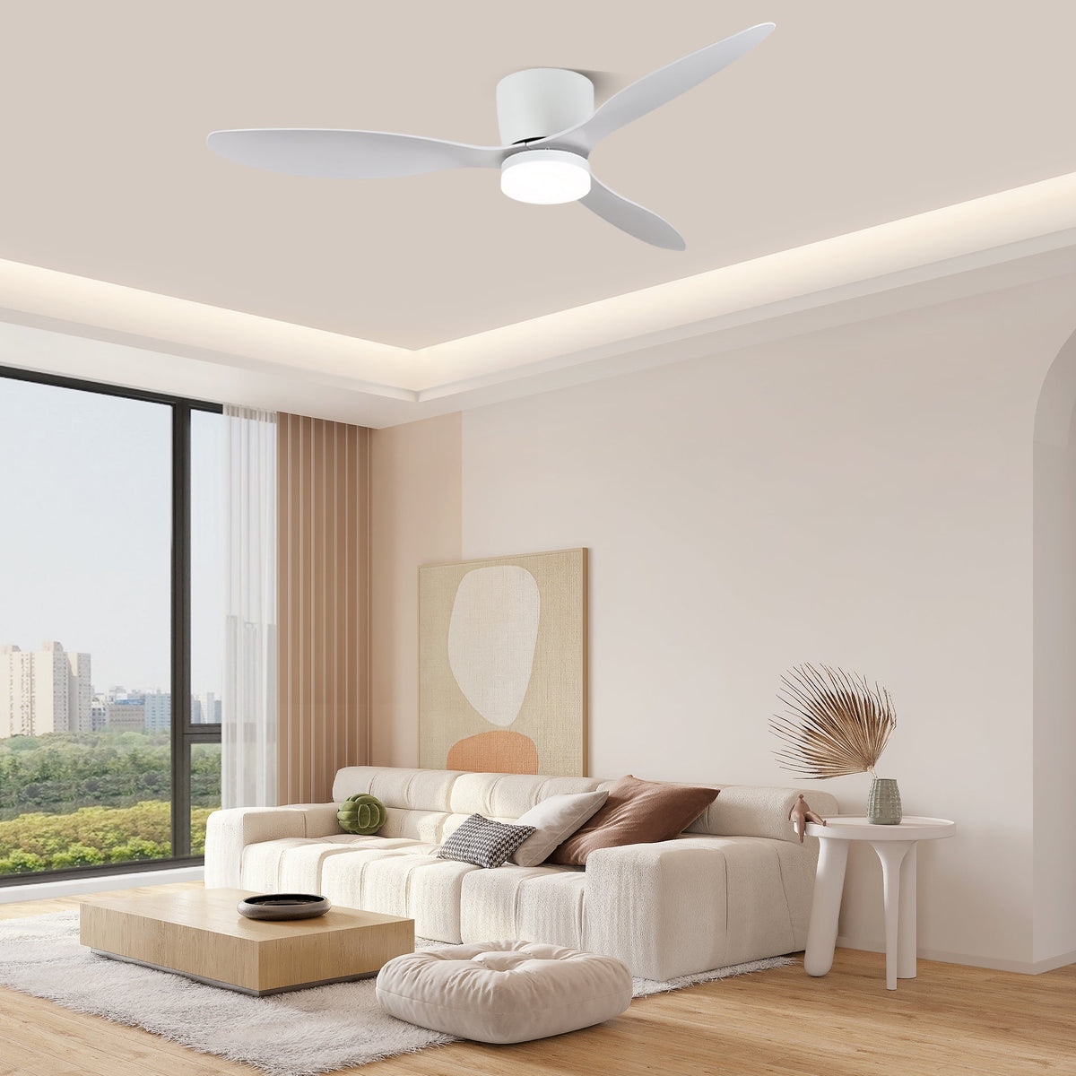 Ventilador de techo con luz Soplana en un salón acogedor – imagen 9