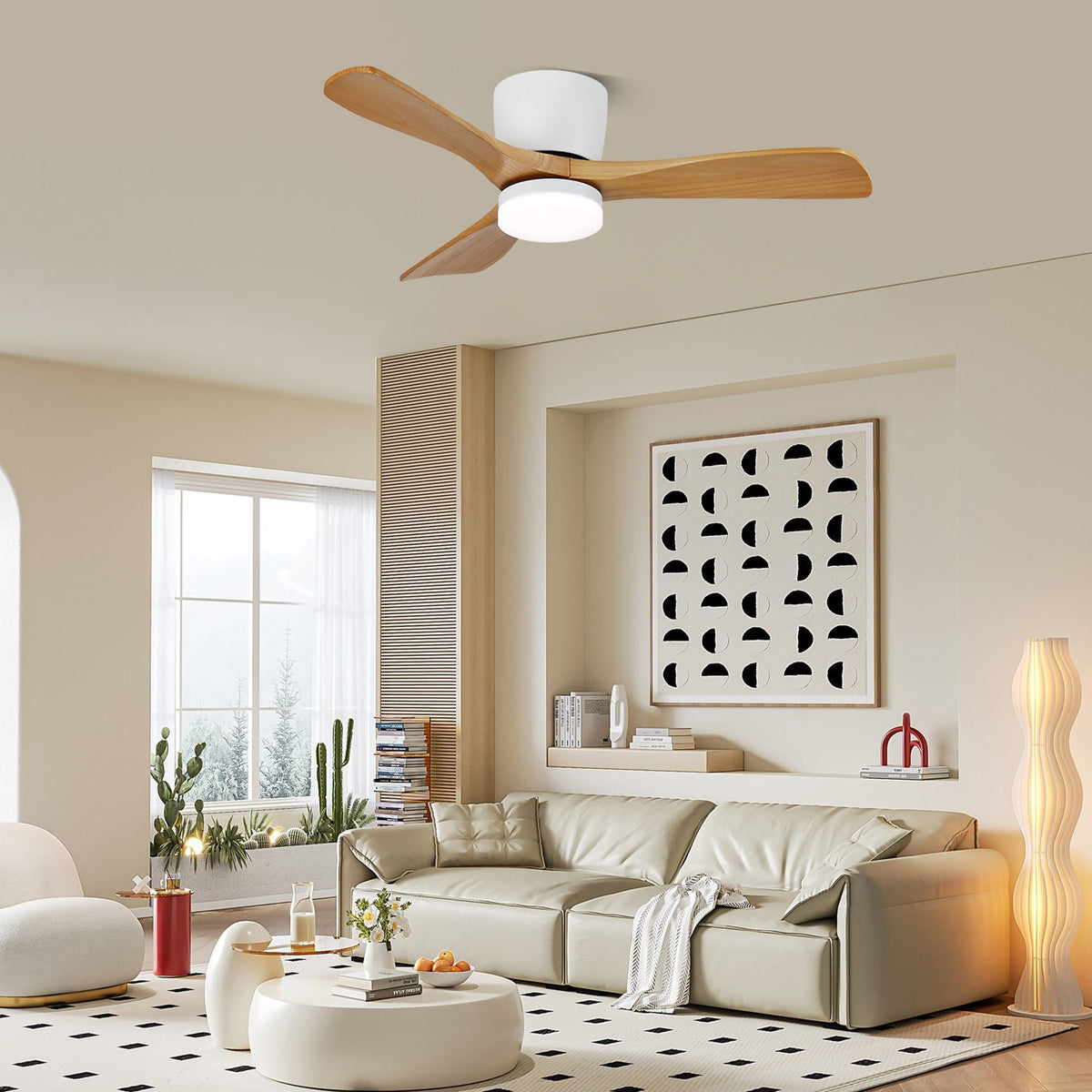 Ventilador de techo con luz Soplana en un salón acogedor – imagen 5