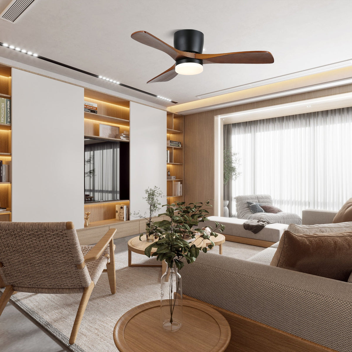 Ventilador de techo con luz Soplana en un salón acogedor – imagen 3