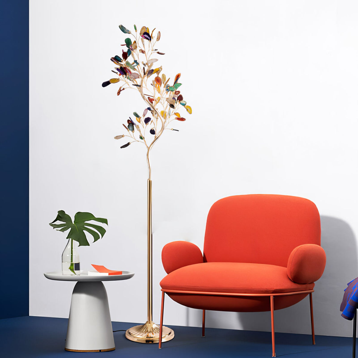 Lámpara de pie árbol con hojas de ágata Jaspira en un salón elegante – imagen 12