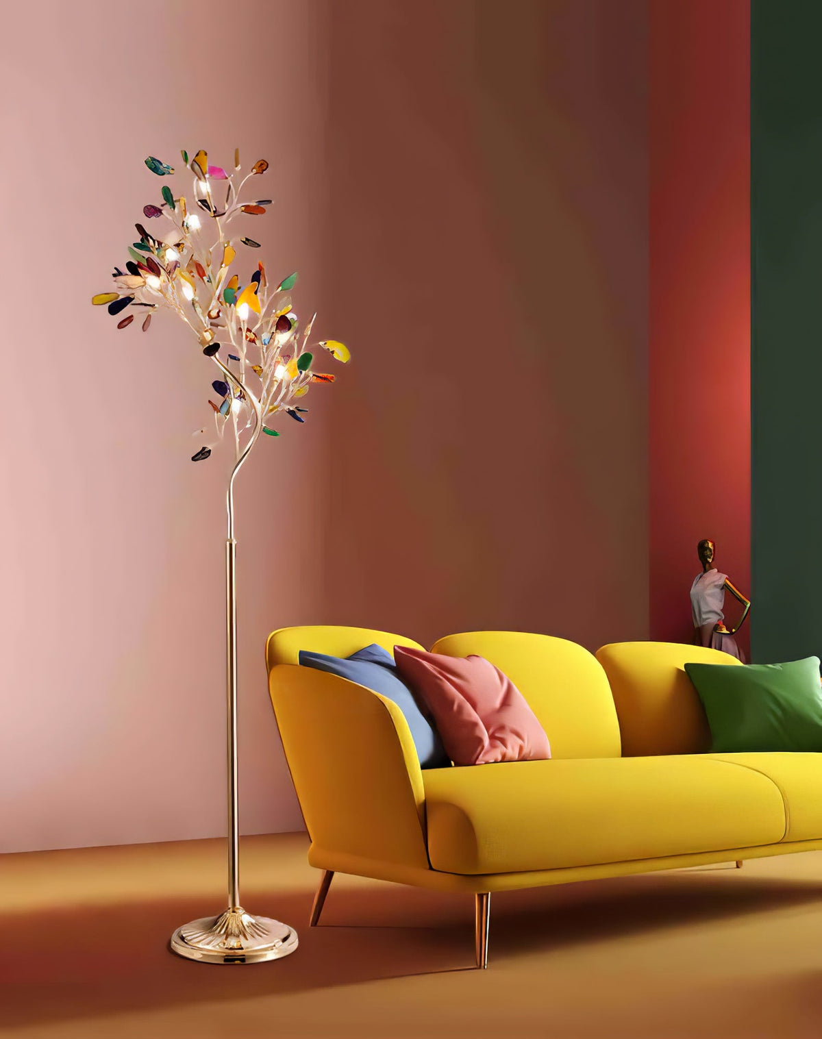 Lámpara de pie árbol con hojas de ágata Jaspira en un salón elegante – imagen 18