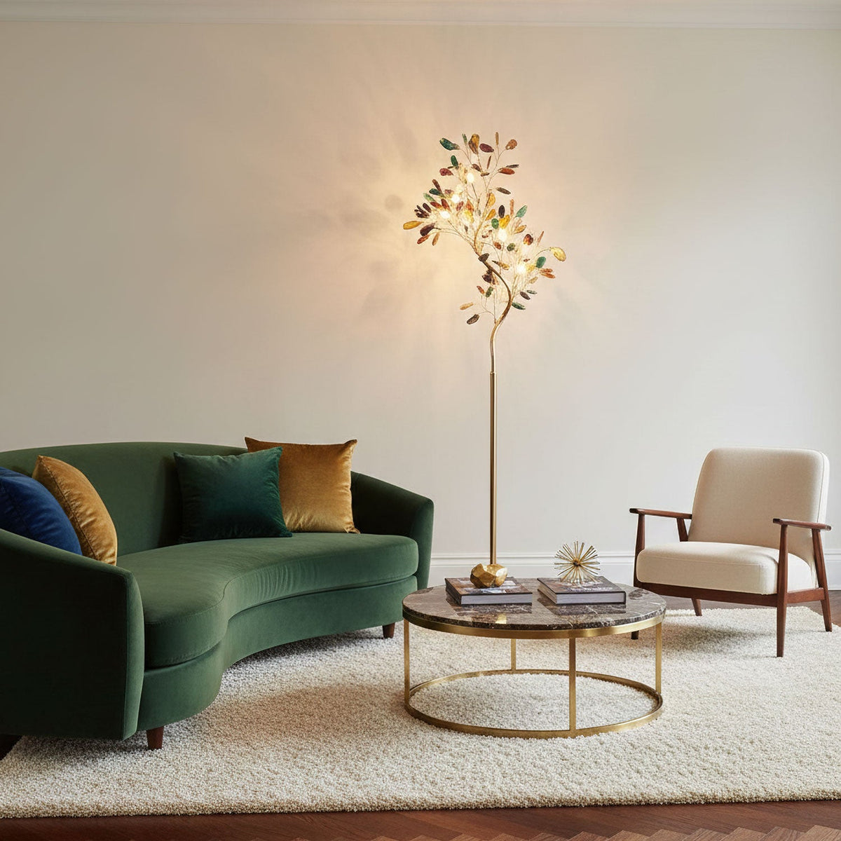 Lámpara de pie árbol con hojas de ágata Jaspira en un salón elegante – imagen 8