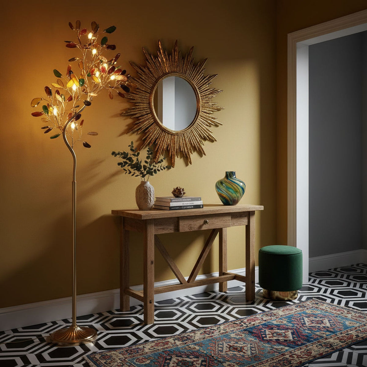 Lámpara de pie árbol con hojas de ágata Jaspira en un salón elegante – imagen 9