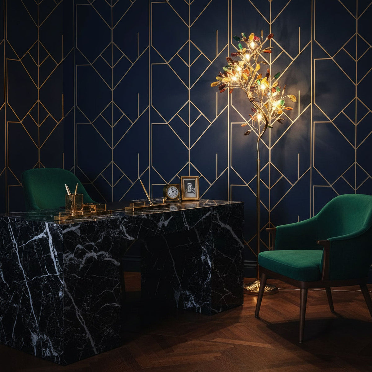 Lámpara de pie árbol con hojas de ágata Jaspira en un salón elegante – imagen 11