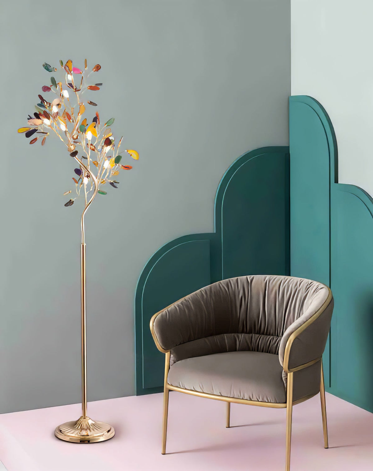 Lámpara de pie árbol con hojas de ágata Jaspira en un salón elegante – imagen 19