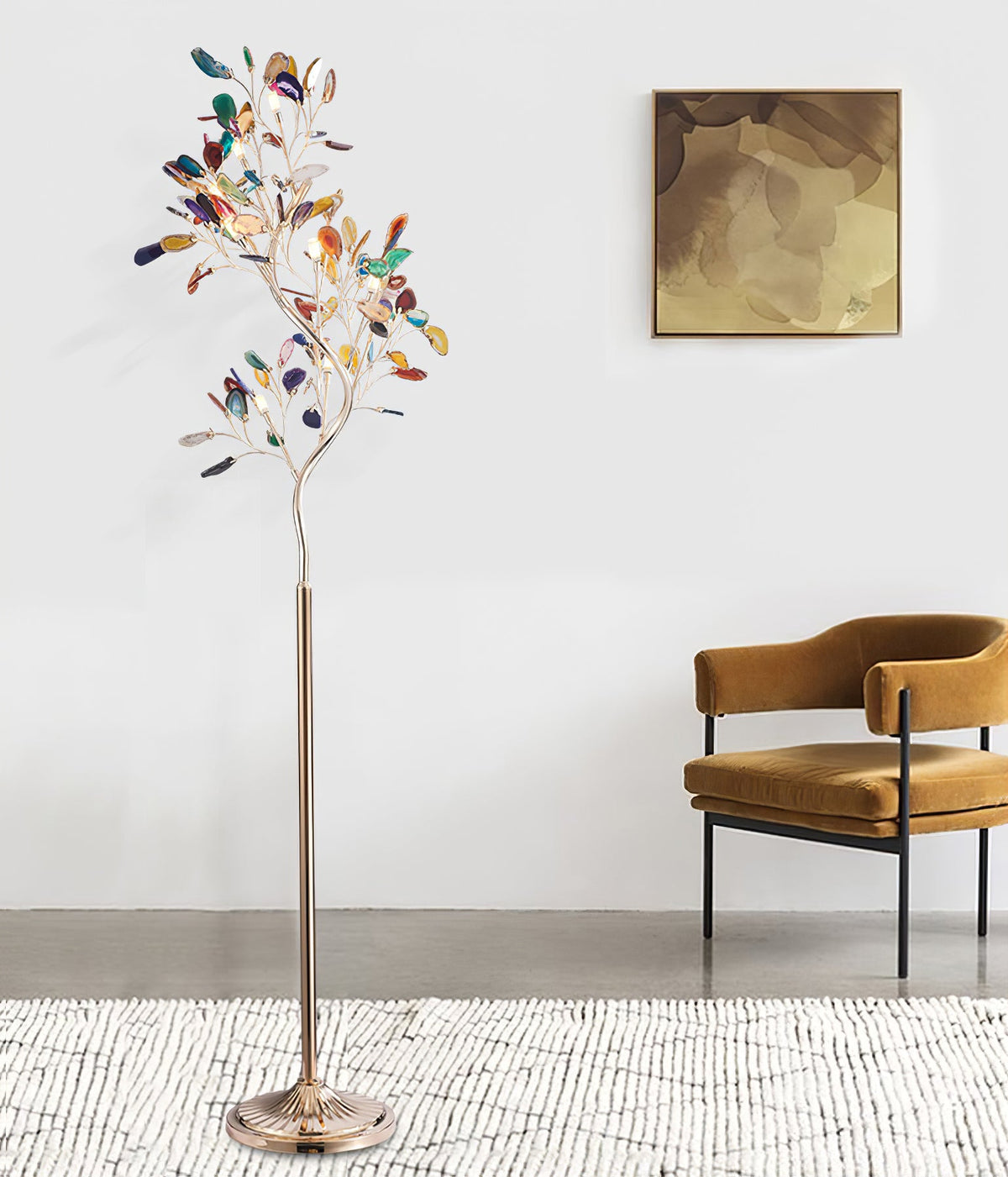 Lámpara de pie árbol con hojas de ágata Jaspira en un salón elegante – imagen 20