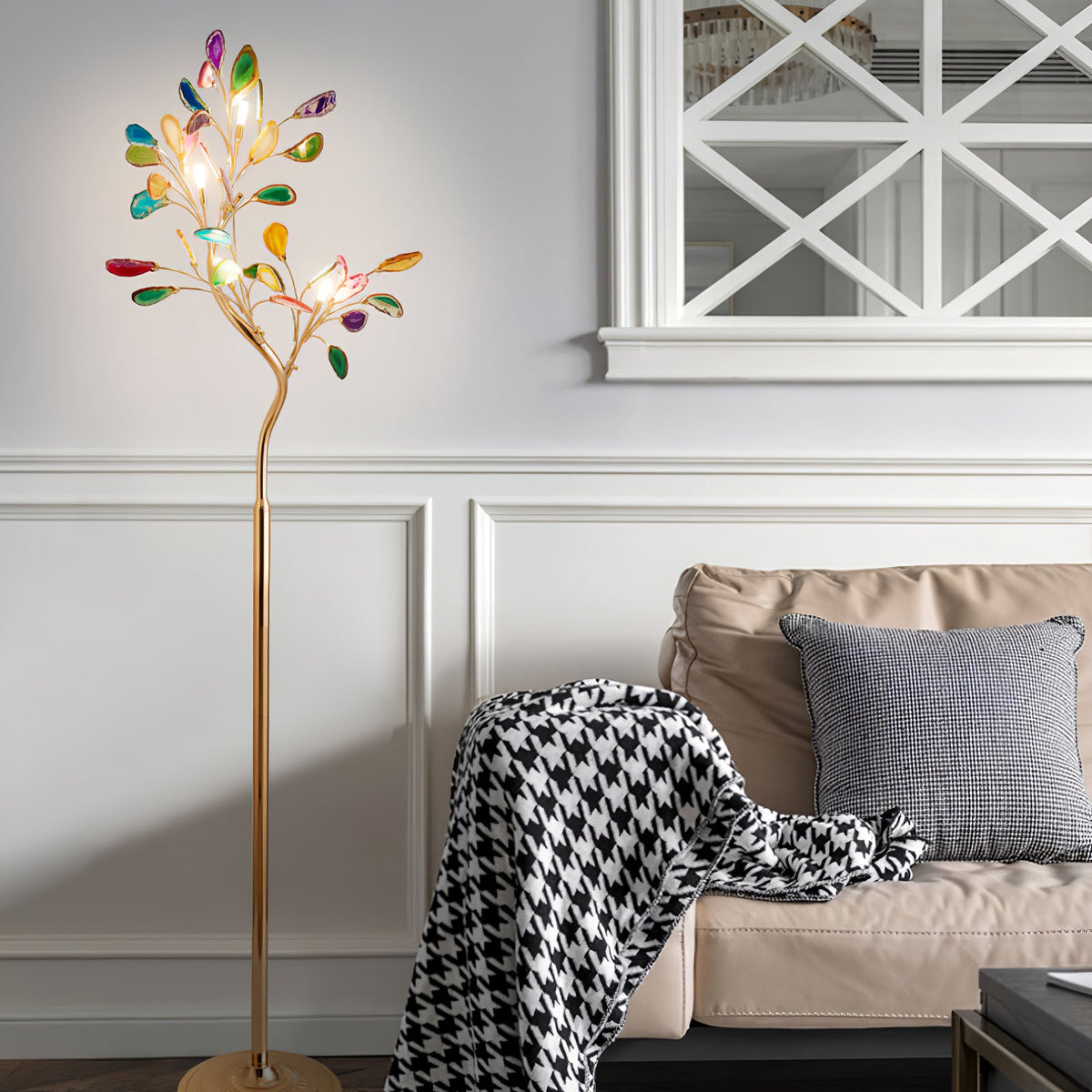 Lámpara de pie árbol con hojas de ágata Jaspira en un salón elegante – imagen 16