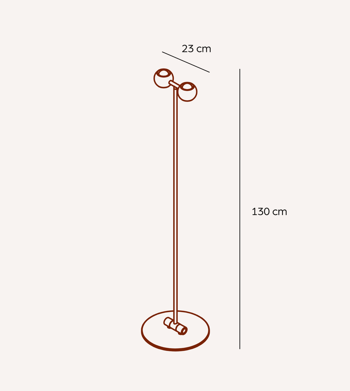 Lámpara de pie LED Ronela – medidas 131 cm de alto y base de 30 cm