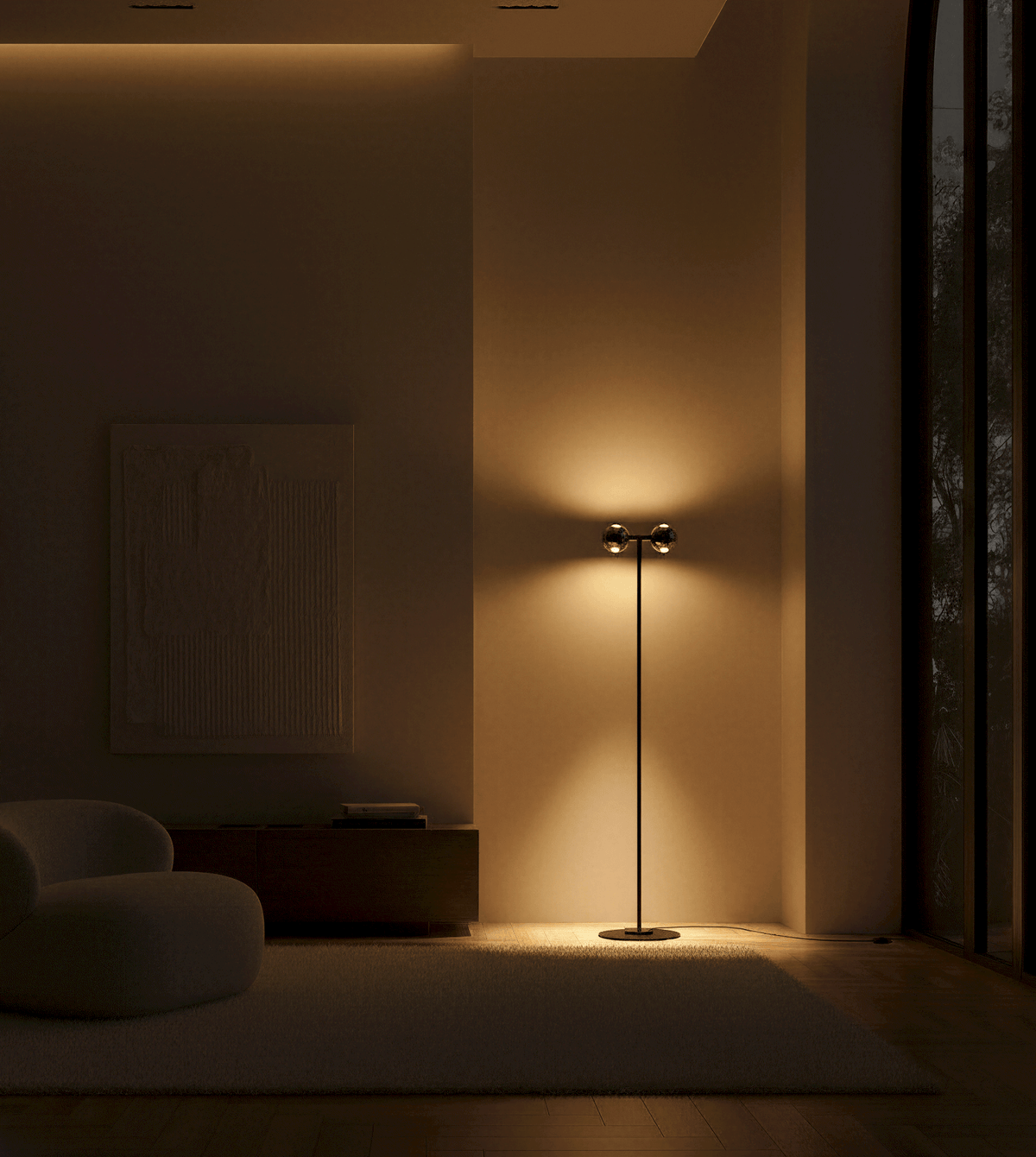 Lámpara de pie LED Ronela en un salón moderno – imagen 17
