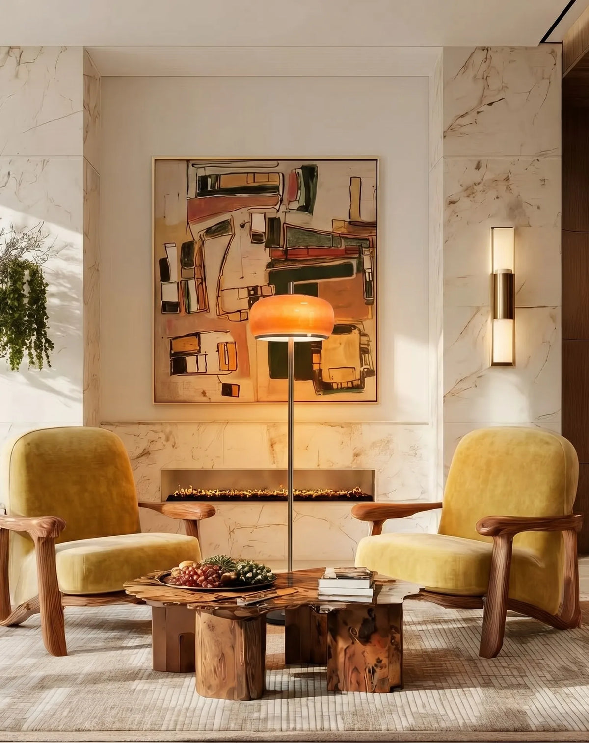 Lámpara de pie de cristal naranja Fogara en un salón – imagen 15