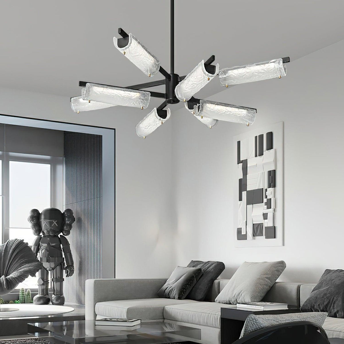 Gelarvo - Lámpara de Araña LED con Brazos Negros y Cristal Texturizado