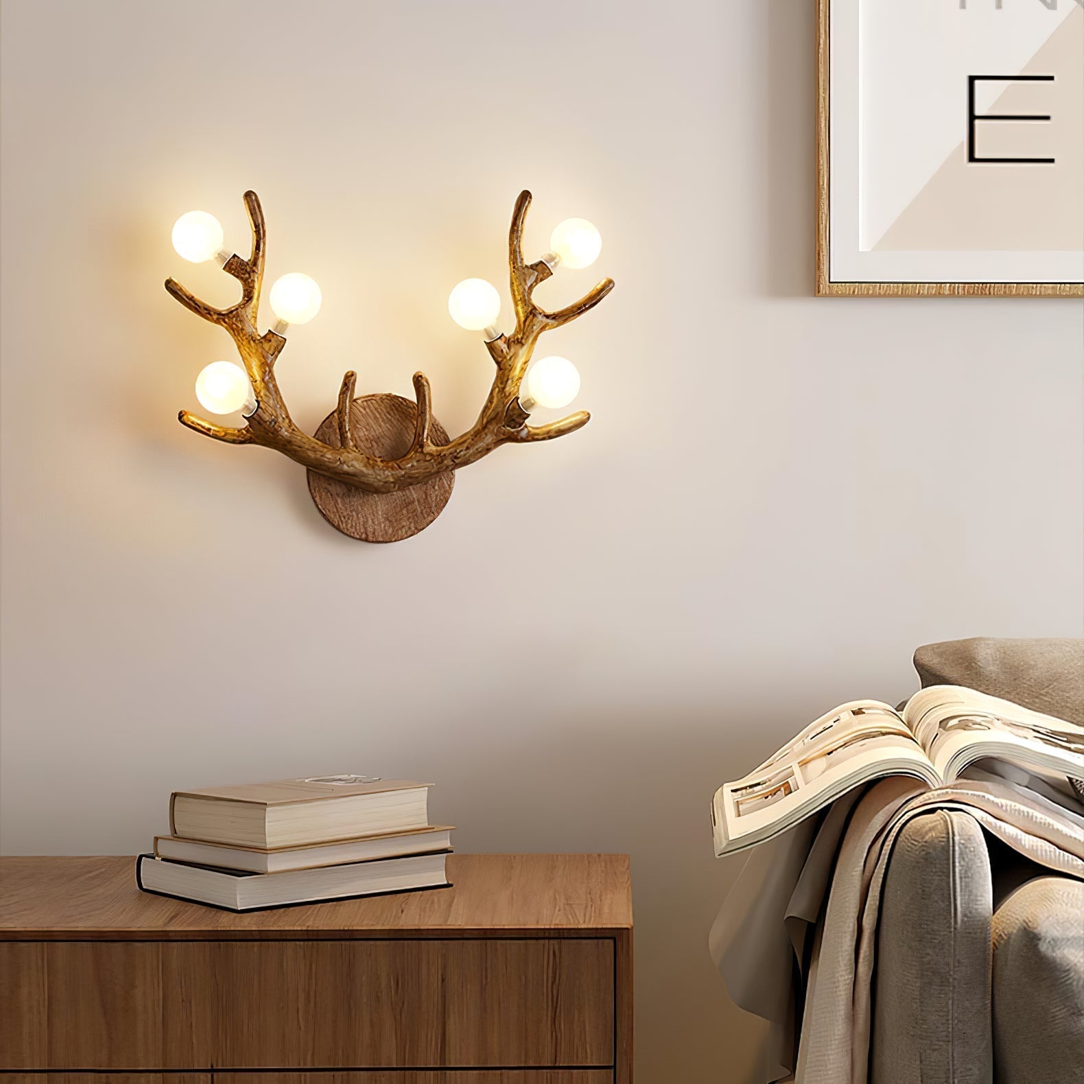 CiervoLuz - Lámpara de Pared de Madera con Diseño Natural