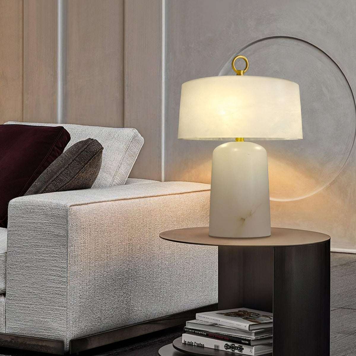 Lámpara de mesa Inalba de alabastro en un dormitorio elegante – imagen 6