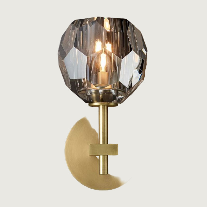 Aplique de Cristal y Latón con Diseño Minimalista – Lámpara de Pared de Vidrio Ahumado 0