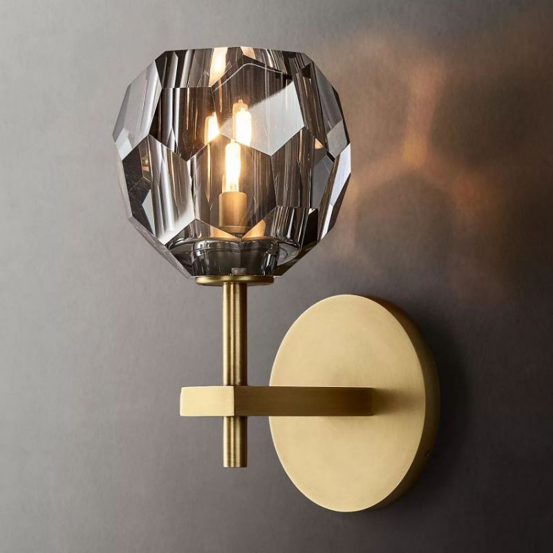 Calyn - Aplique de Cristal y Latón con Diseño Minimalista – Lámpara de Pared de Vidrio Ahumado