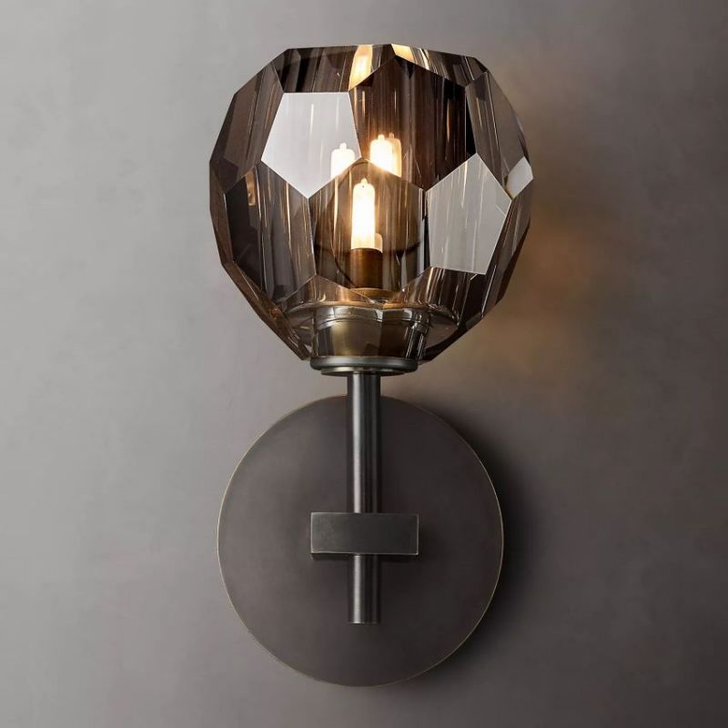 Aplique de Cristal y Latón con Diseño Minimalista – Lámpara de Pared de Vidrio Ahumado 2