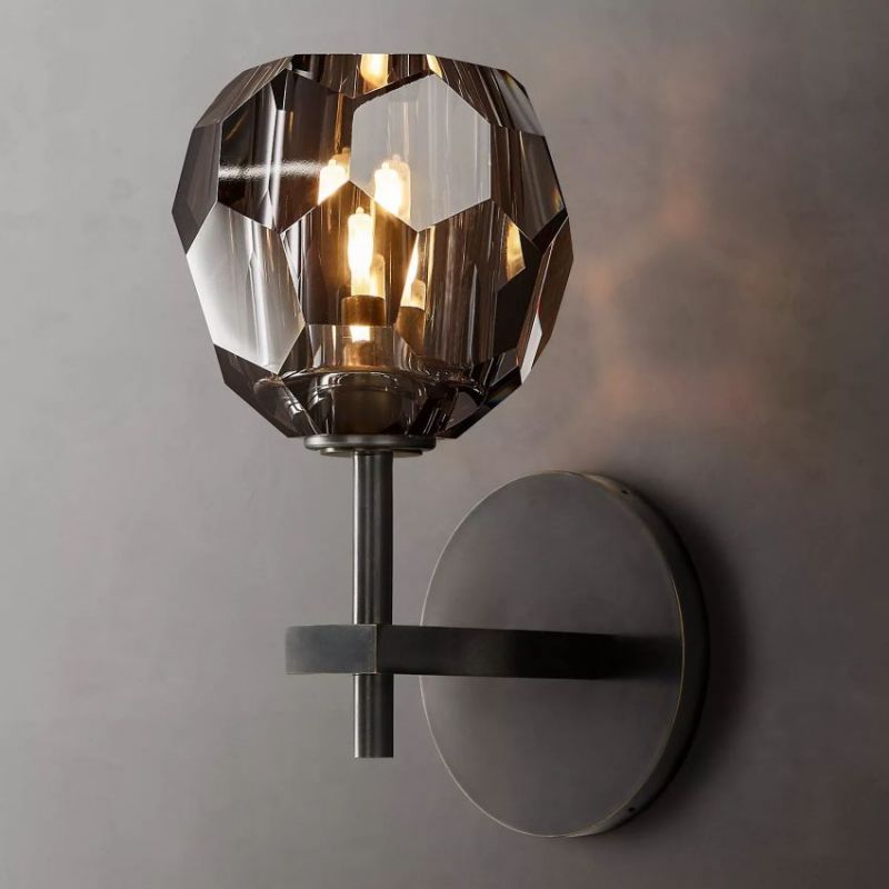 Aplique de Cristal y Latón con Diseño Minimalista – Lámpara de Pared de Vidrio Ahumado 3