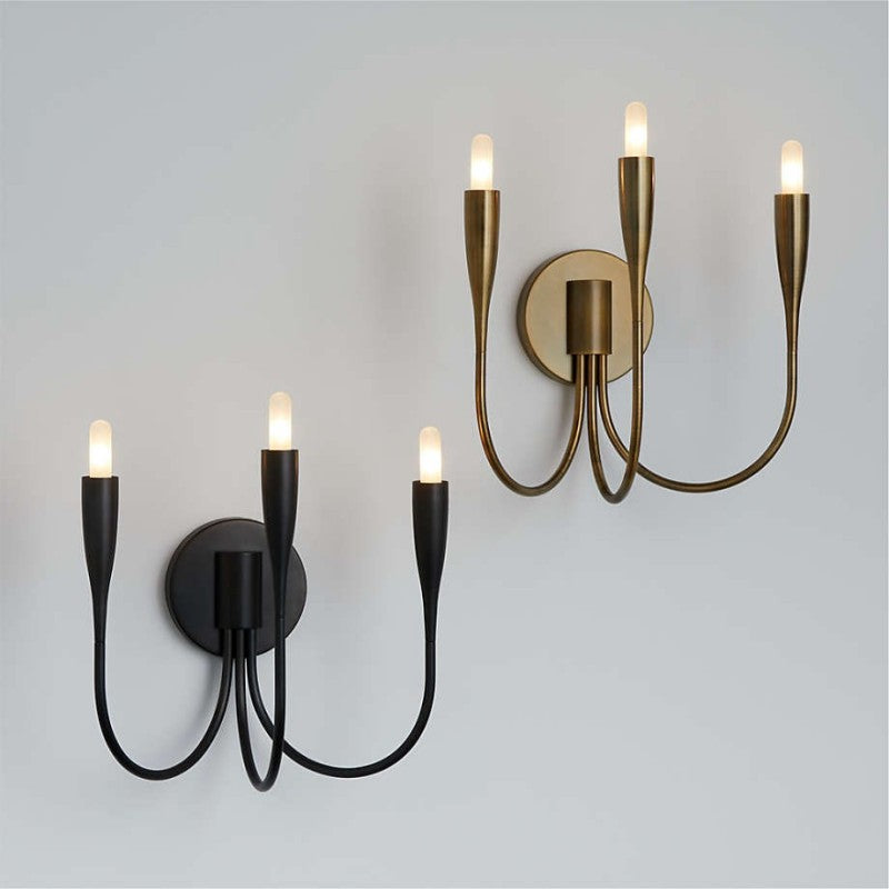 Aplique de Pared Candelabro Curvo de Acero con Acabado en Latón – Luz Dimmable E12 1