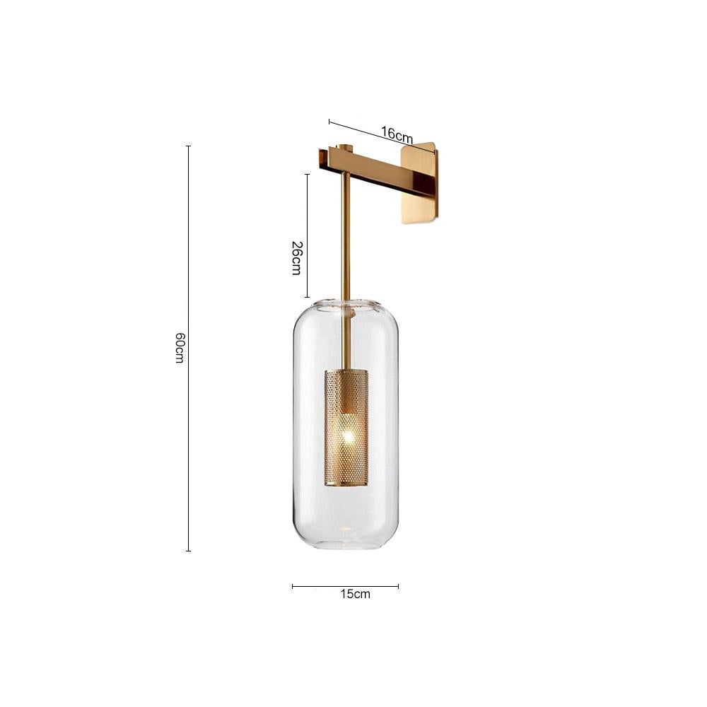Aplique de Pared Cilíndrico de Vidrio Estilo Mid-Century en Negro y Dorado - Lámpara para Dormitorio y Baño 2