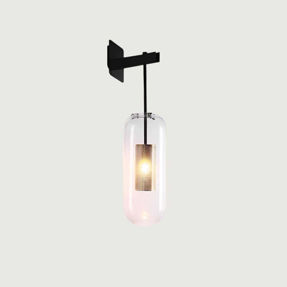 Aplique de Pared Cilíndrico de Vidrio Estilo Mid-Century en Negro y Dorado - Lámpara para Dormitorio y Baño 3