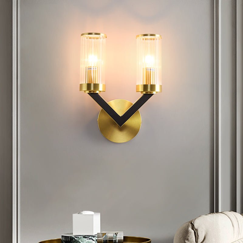 Aplique de Pared Creativo en Forma de V con Acabado en Oro – Lámpara para Baño Estilo Mid-Century 0