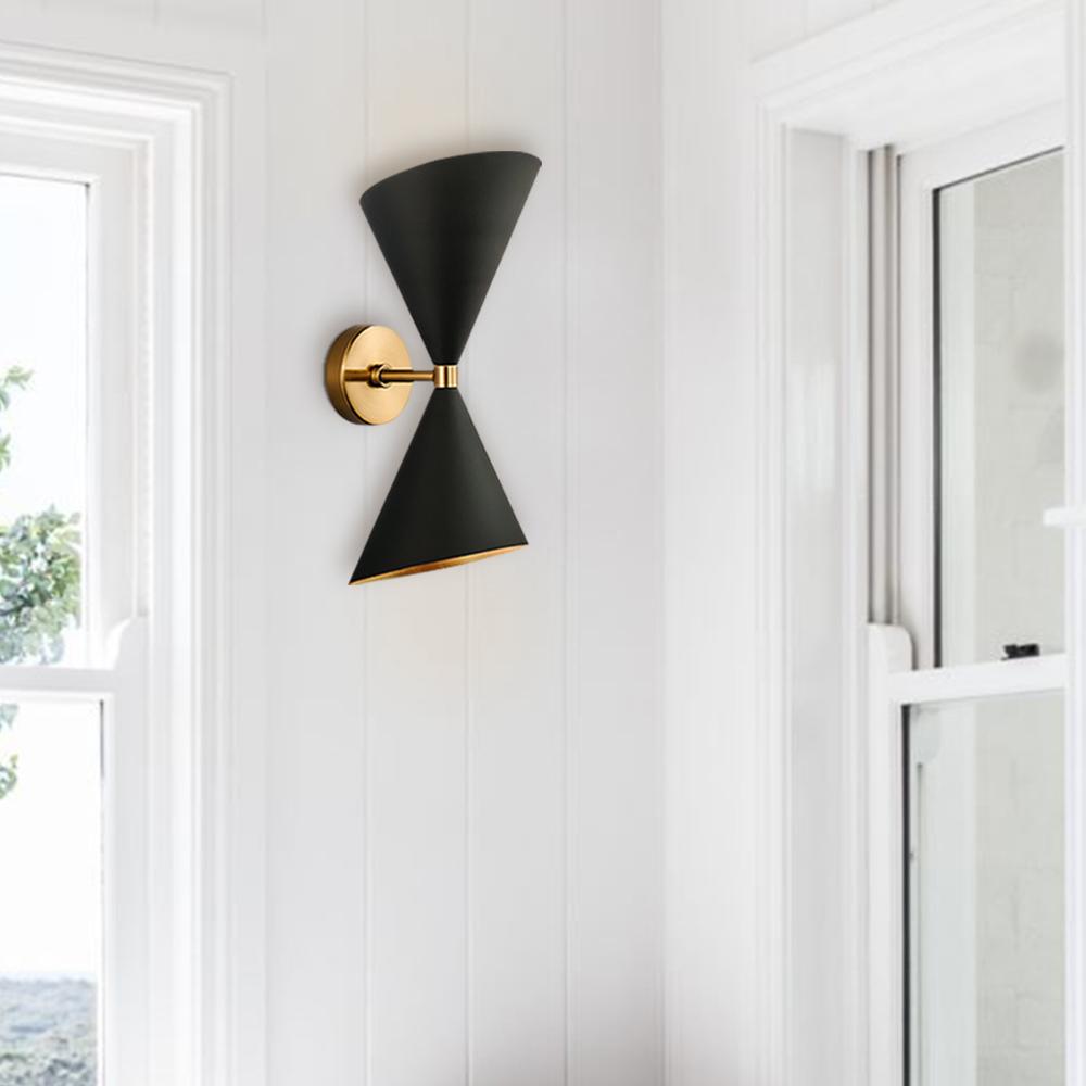 Aplique de Pared Moderno Estilo Mid-Century con Acabado Negro y Diseño de Dos Luces para Dormitorio o Sala 0