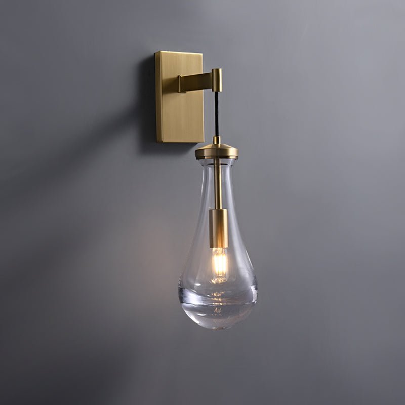 Aplique de Pared Moderno con Pantalla de Vidrio Gota de Agua y Acabado en Latón para Dormitorio y Sala de Estar 3