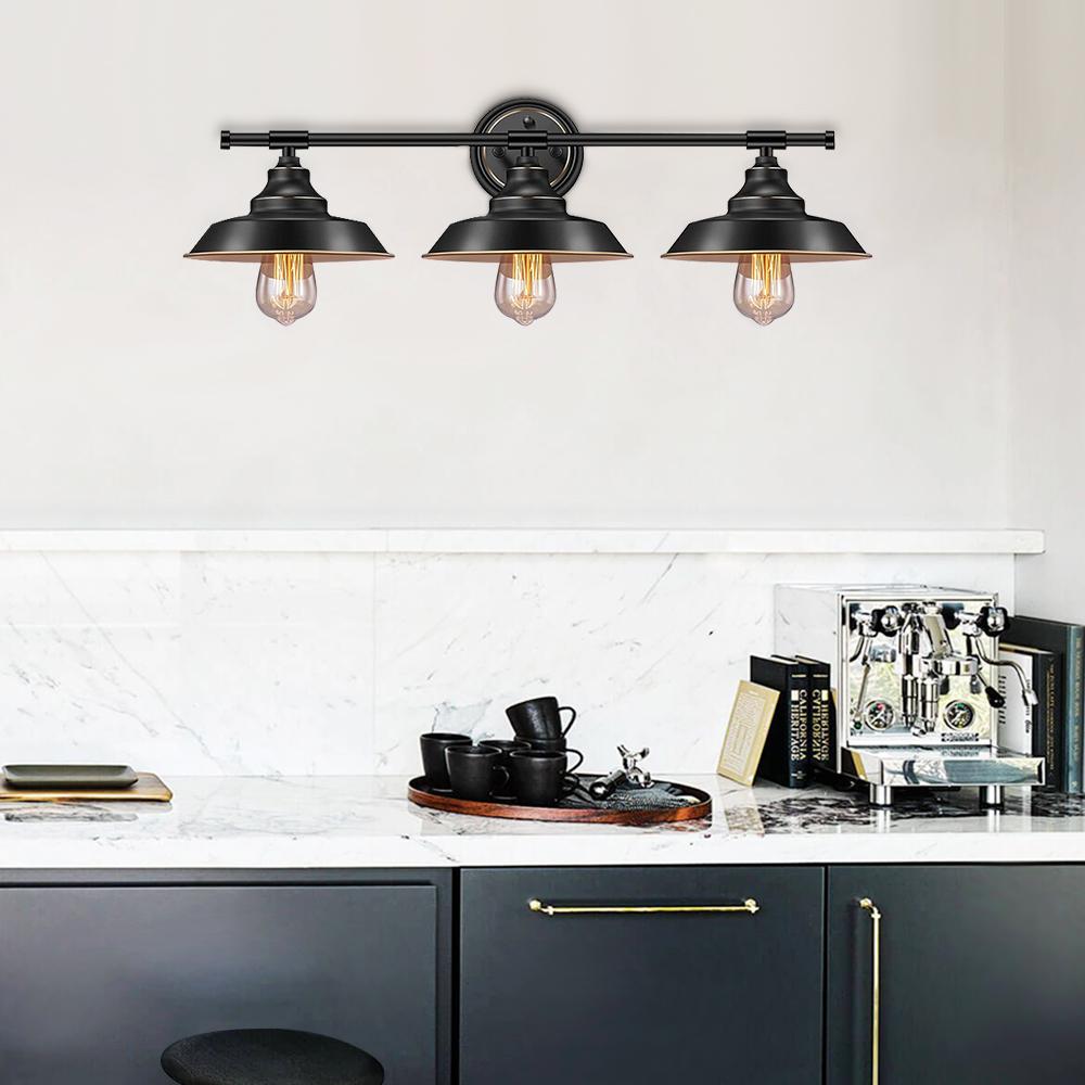 Aplique de Pared Rústico Vintage de 3 Luces en Negro Mate, Ideal para Baño y Dormitorio 0