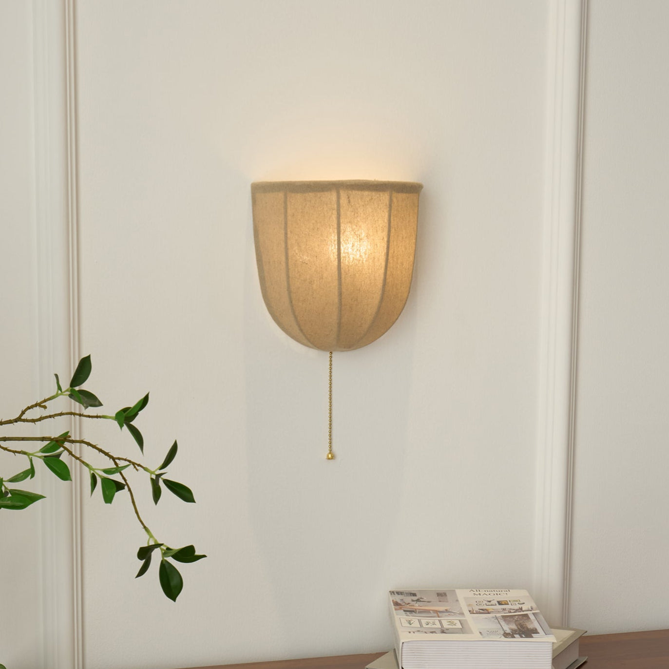 Aplique de Pared Sienna de Lino con Cadena Vintage – Luz Cálida y Acogedora 2