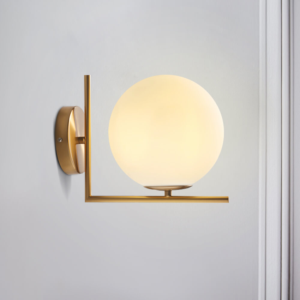 Aplique de Pared de Bronce Antiguo con Esfera de Vidrio Opalino – Lámpara de Estilo Mid-Century para Dormitorio y Salón 2