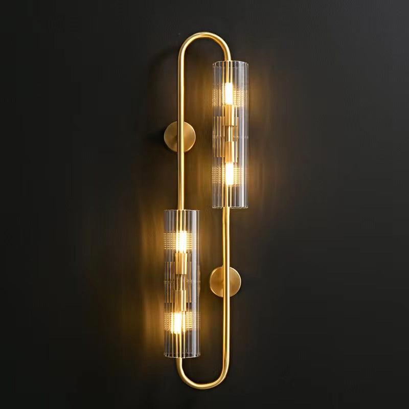 Aplique de Pared de Latón Doble con Pantallas de Vidrio Transparente – Estilo Moderno para Dormitorio e Interiores 0