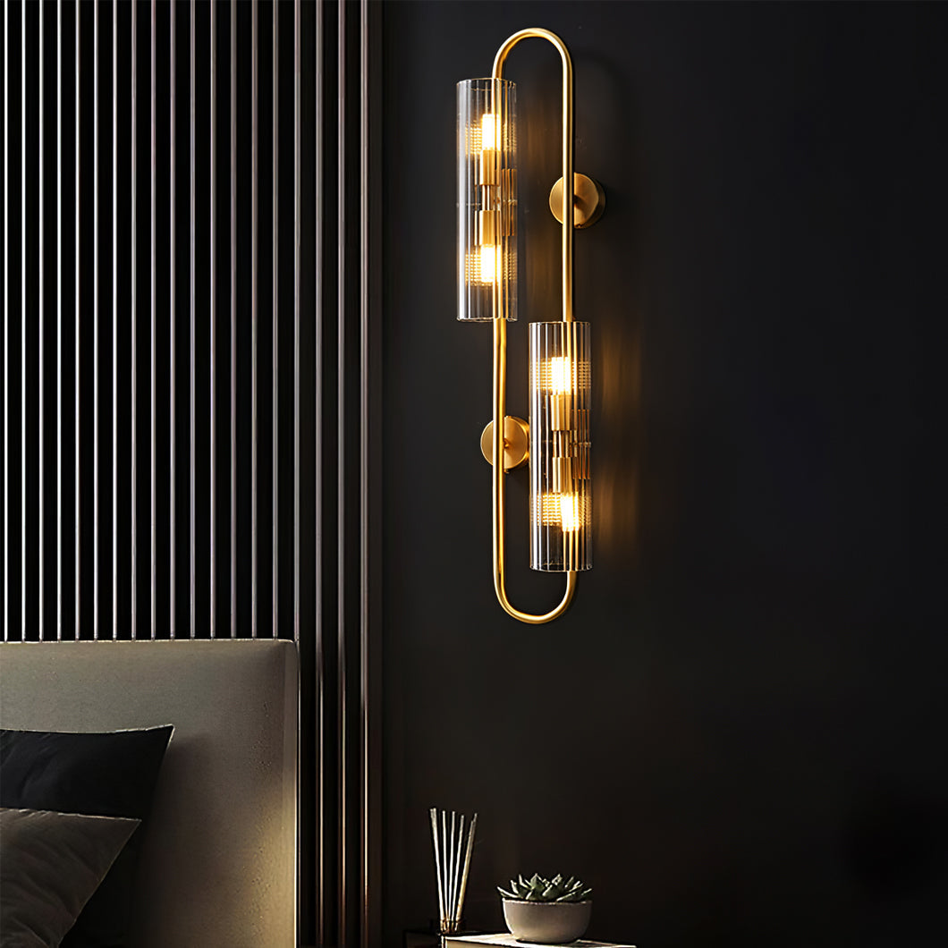 Aplique de Pared de Latón Doble con Pantallas de Vidrio Transparente – Estilo Moderno para Dormitorio e Interiores 5
