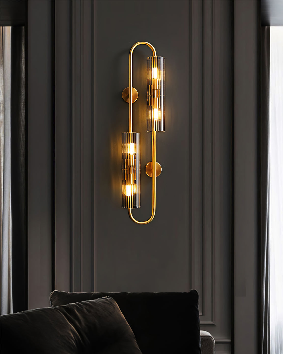 Aplique de Pared de Latón Doble con Pantallas de Vidrio Transparente – Estilo Moderno para Dormitorio e Interiores 8