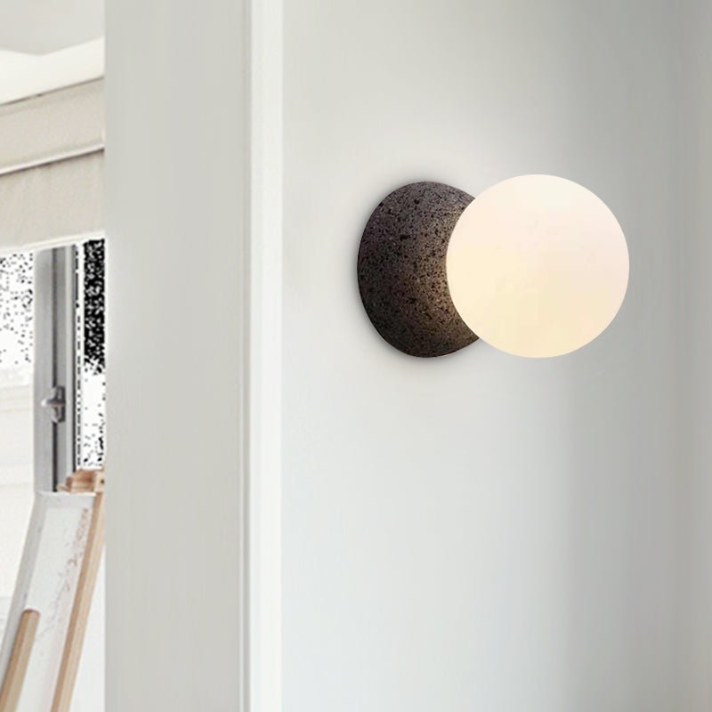 Aplique de Pared de Piedra Natural con Pantalla de Opal – Lámpara Moderna de Estilo Nórdico para Iluminación Interior 0