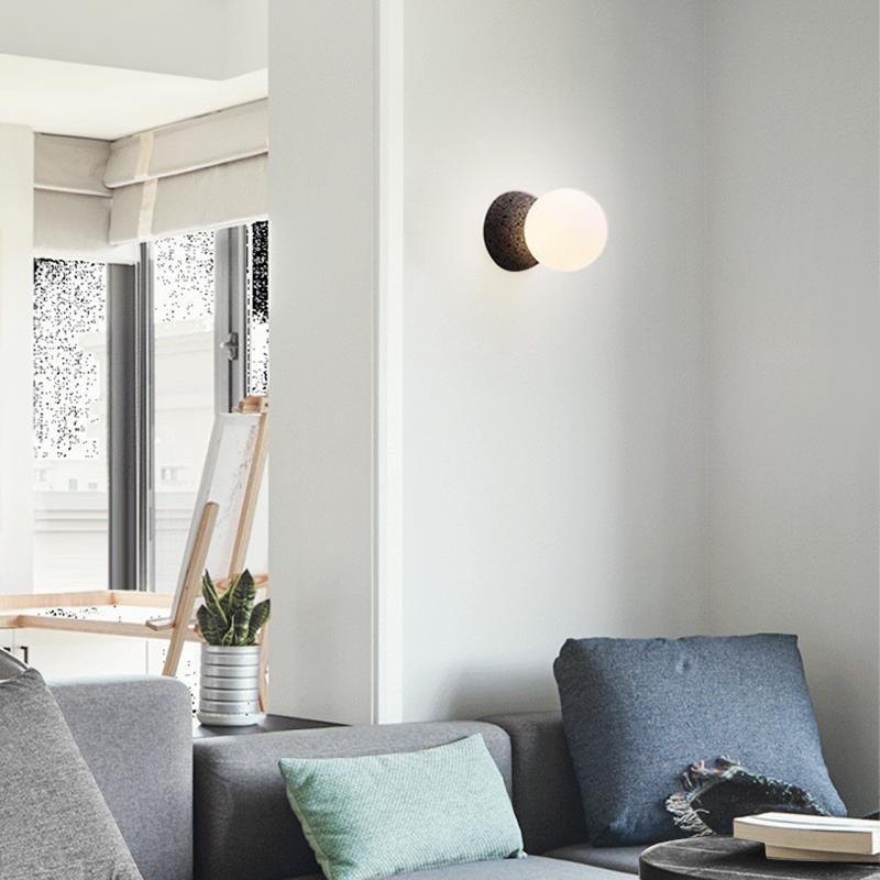 Aplique de Pared de Piedra Natural con Pantalla de Opal – Lámpara Moderna de Estilo Nórdico para Iluminación Interior 1