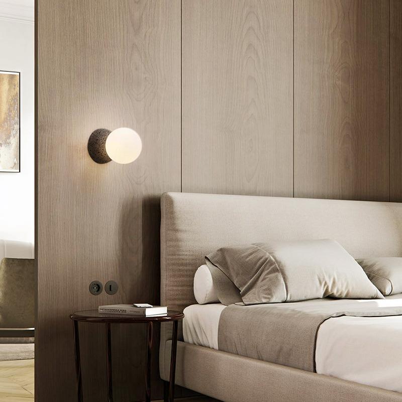 Aplique de Pared de Piedra Natural con Pantalla de Opal – Lámpara Moderna de Estilo Nórdico para Iluminación Interior 2
