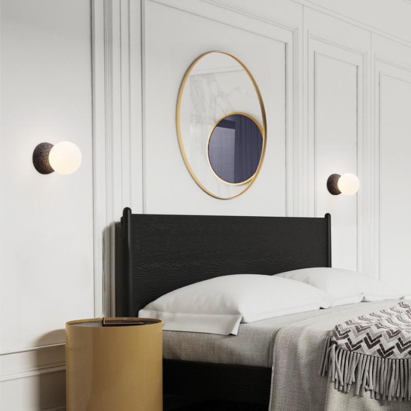 Aplique de Pared de Piedra Natural con Pantalla de Opal – Lámpara Moderna de Estilo Nórdico para Iluminación Interior 3