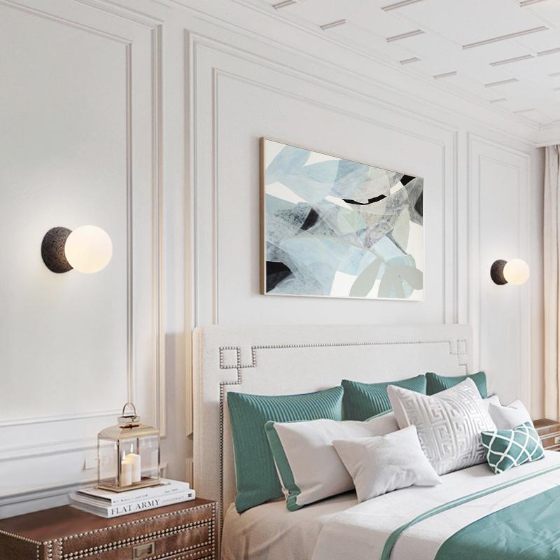 Aplique de Pared de Piedra Natural con Pantalla de Opal – Lámpara Moderna de Estilo Nórdico para Iluminación Interior 4