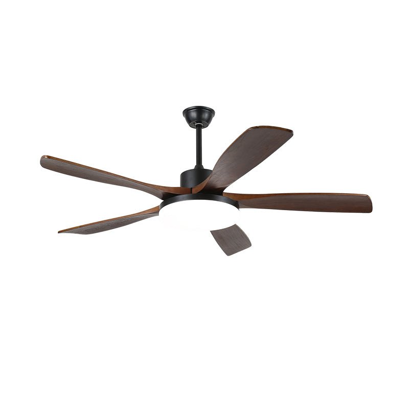 Ventilador de techo con luz Fresnia – nogal y negro, 5 aspas rectas