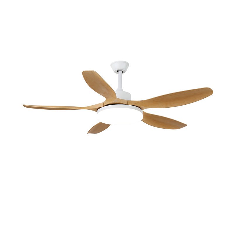 Ventilador de techo con luz Fresnia – madera natural y blanco, 5 aspas