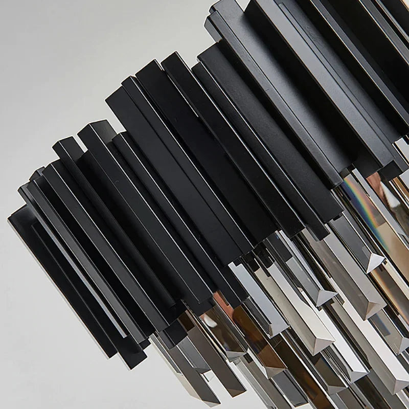Lámpara de mesa art déco Zafrena – detalle de las láminas negras y el cristal